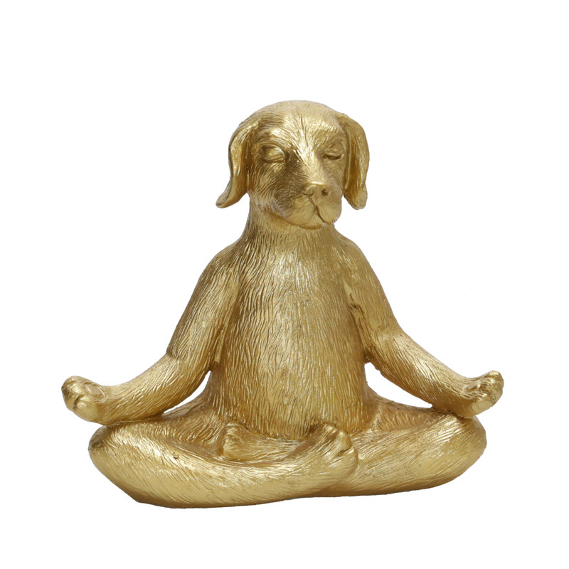 Figurine de chien méditant - Accents décoratifs en polyrésine avec détails texturés, Or