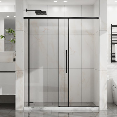 60" W X 72" H Semi - Matte Black Sliding Shower Door, 6mm Tempered Glass With Easy Clean Coating, Waterproof Performance, Smooth Rollers Adjustable Width Proof Stainless Steel Rollers, Splash In