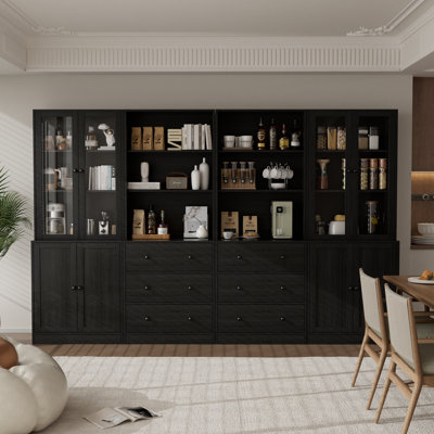 Reshod  94.5"W X 71"H X 15.7"D Kitchen Pantry Storage Cabinet With Soft Close Glass Doors,White