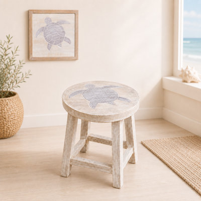 Tabouret d'appoint, table d'appoint et support pour plantes en bois massif, motif crabe bleu, style côtier.