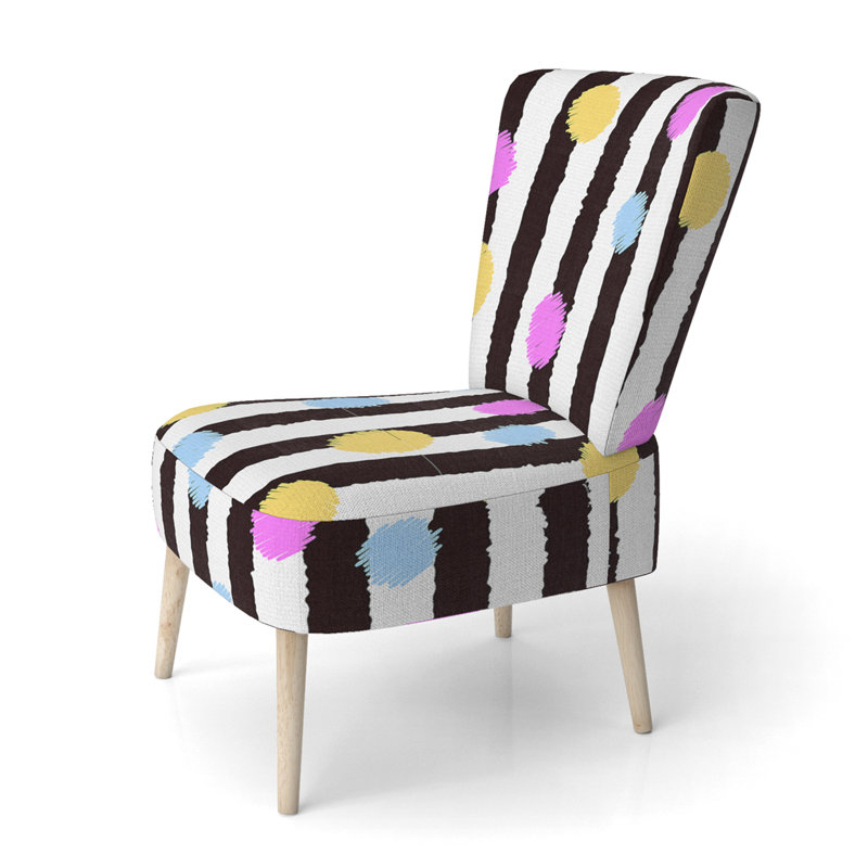 Pink And Blue Circle Dots - Velvet Upholstered Patterned Accent Side Chair