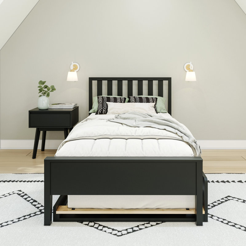 Brubaker Solid Wood Panel Bed, Simple, Noir