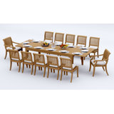6 Seats 7 Pcs Grade-A Teak Wood Dining Set: 122" Caranas Double Extension Rectangle Table And 6 Arbor Stacking Chairs (2 Arm & 4 Armless Chairs) #11AB2902
