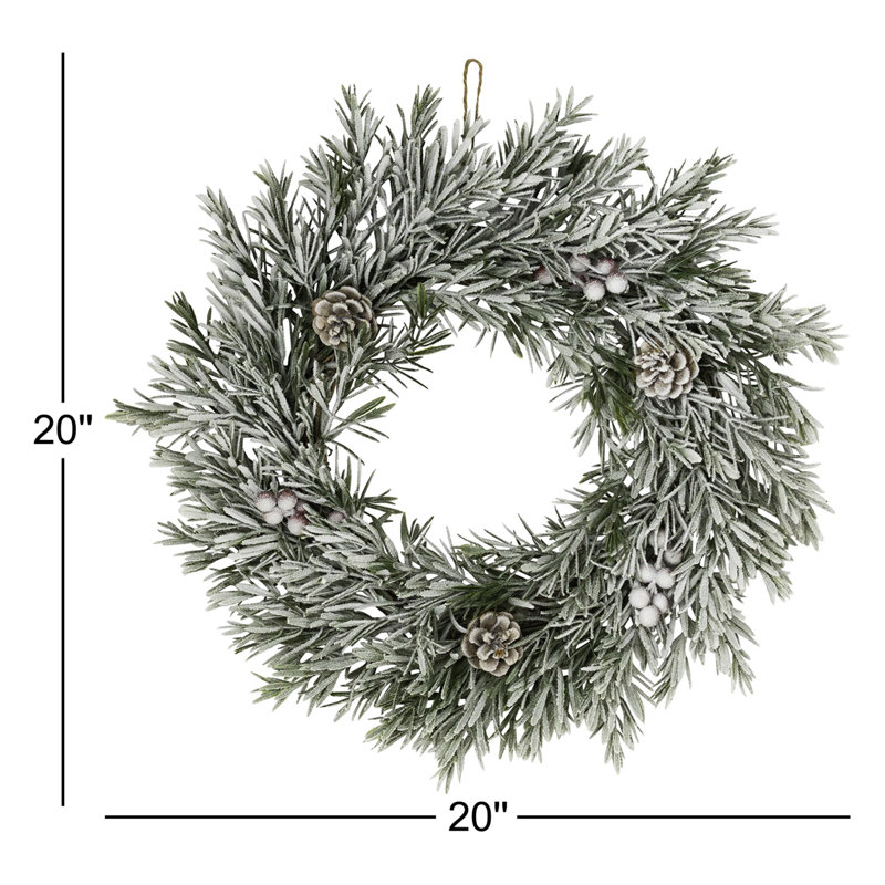 Pine Cones And Berries Flocked Pine Artificial Christmas Wreath - 20" - Unlit