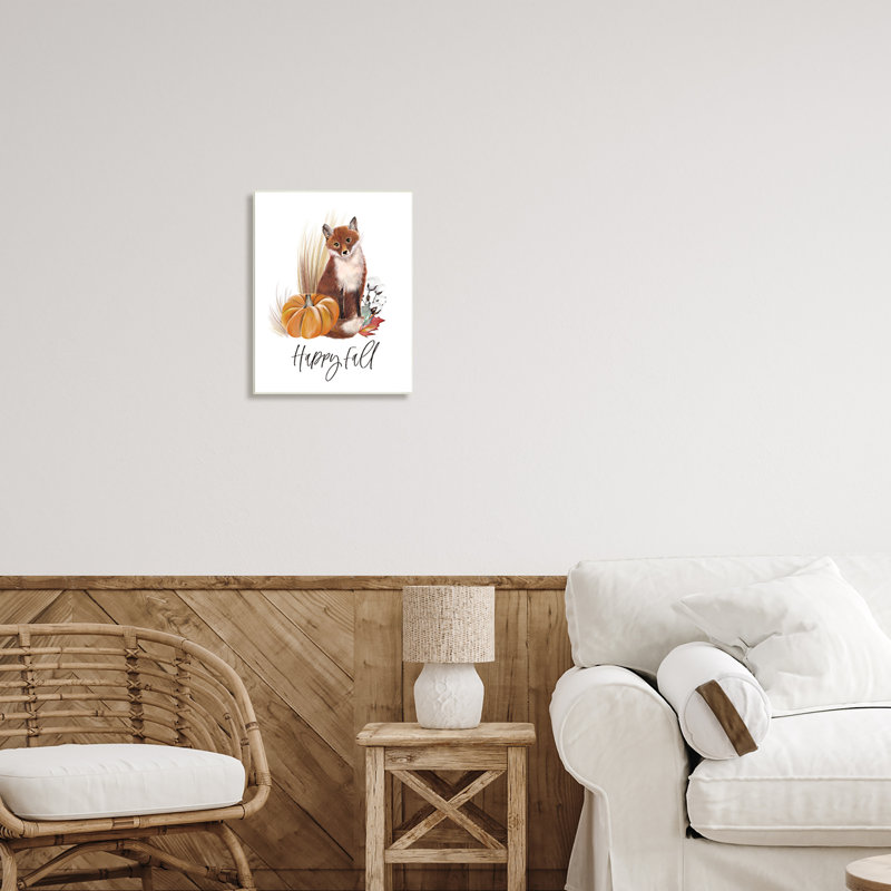 «Happy Fall Scenic Autumn Fox Pumpkin Botanicals», art mural par Studio Q, H 19 po x l 13 po x P 0,5 po