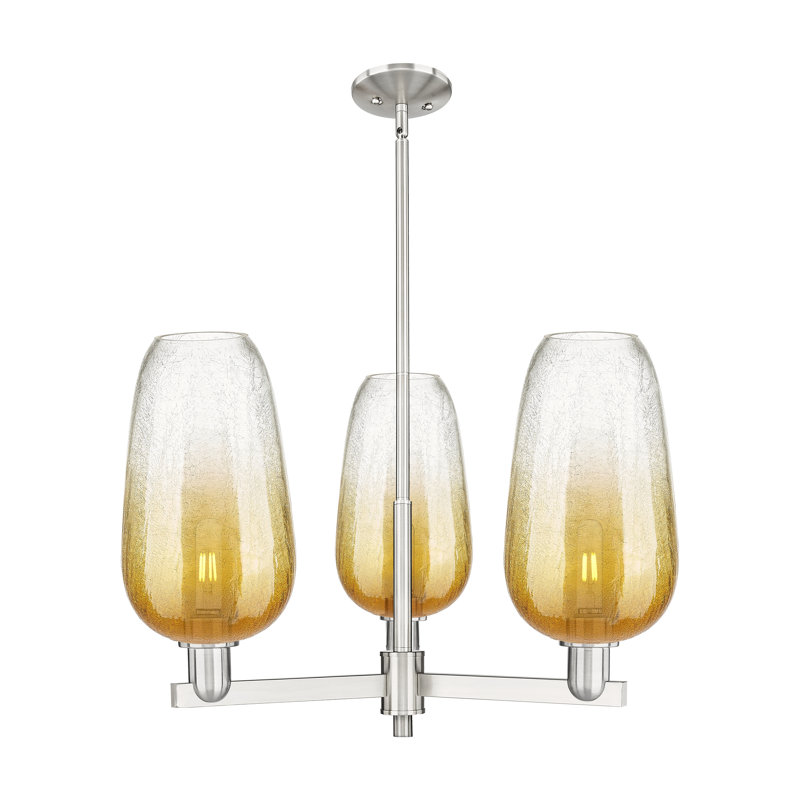 Godalming - 3 Light Stem Hung Chandelier, Polished Chrome, Amber