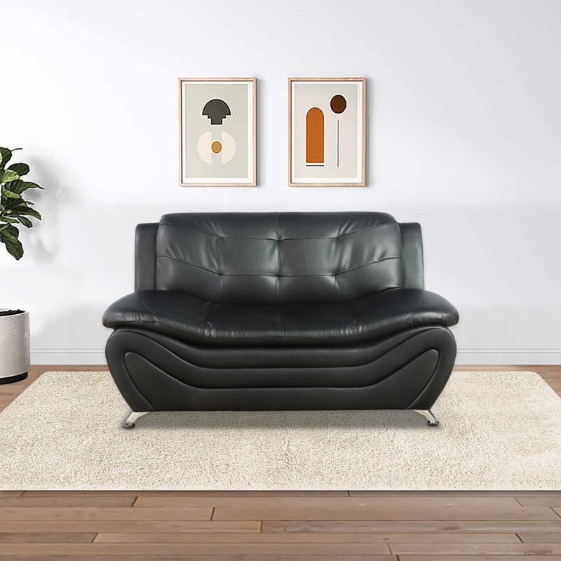 Horence 60'' Faux Leather Armless Loveseat, Black