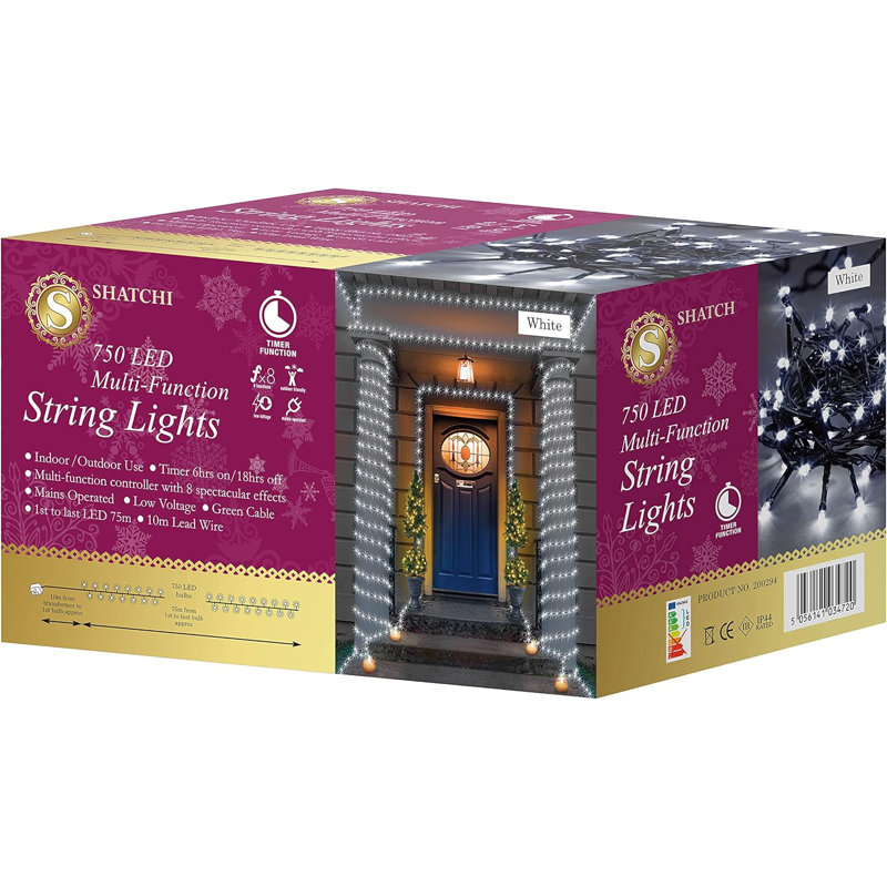 LED Indoor / Outdoor String Lights, 25cm H x 75cm L x 4cm D, Cool White
