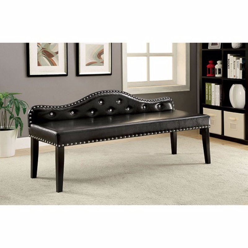 Hambright Faux Leather Upholstered Bench, Black, 27.5" H x 64" W  x 21" D