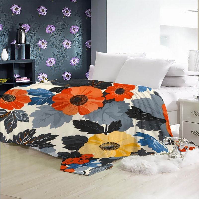 Couverture polaire bohème à motif floral - Plaid en flanelle ultra douce et moelleuse pour lit, canapé, motif floral coloré, cadeau idéal pour la fête des Mères, 152 x 203 cm