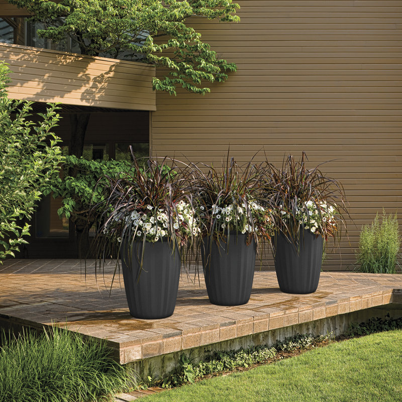 Crescent Garden Pleat Modern Round Pot Planter, Slate, 23" H x 23" W x 23" D