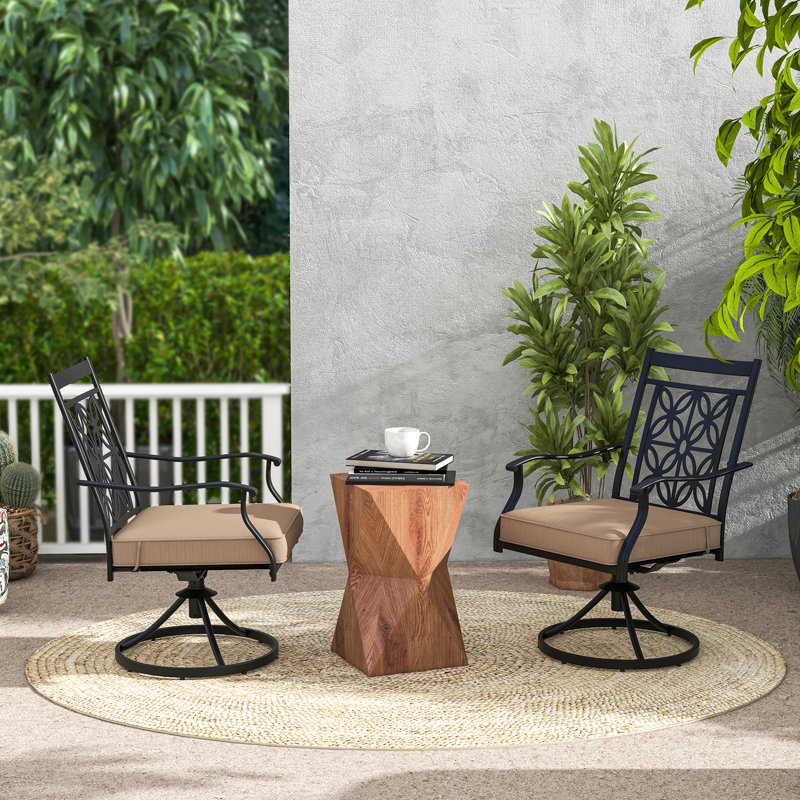 Heavy-Duty Metal 360° Swivel Patio Dining Chairs With Khaki Cushions