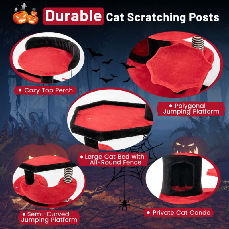 Gothic Black and Red Sisal Cat Tree with Bed and Condo