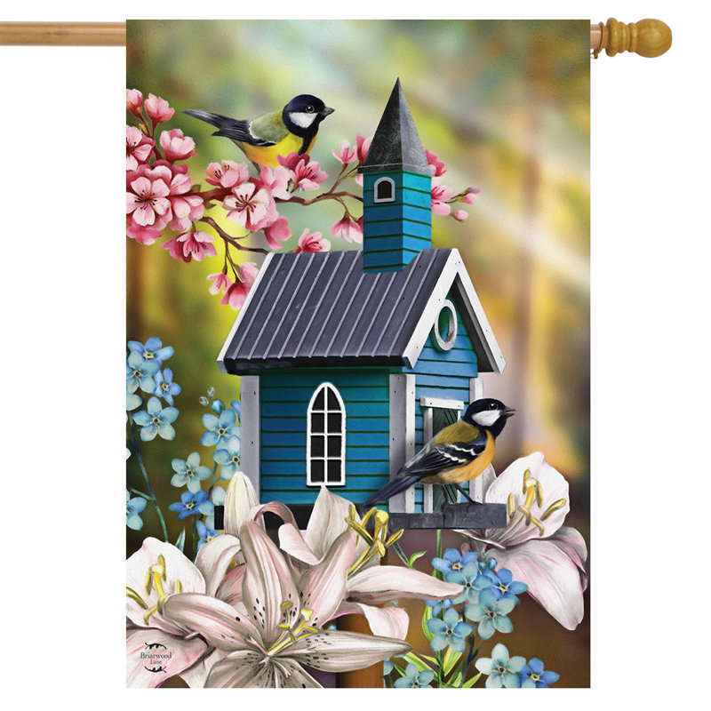 Peaceful Birdhouse Spring House Flag