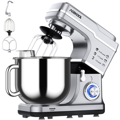 Silver Stand Mixer 7.5QT Kitchen Stand Food Mixer 10-Speed Tilt-Head Dough Mixer Stainless Steel Bowl with Dough Hook