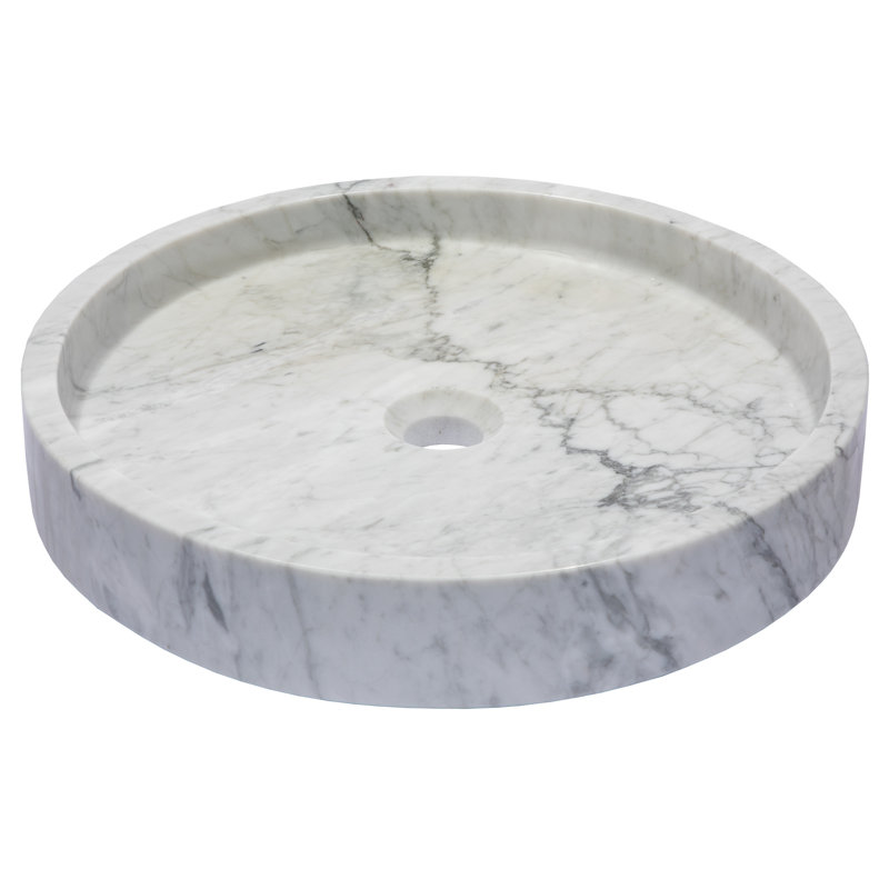 Eden Bath 18'' Stone Circular Bathroom Sink, Polished White
