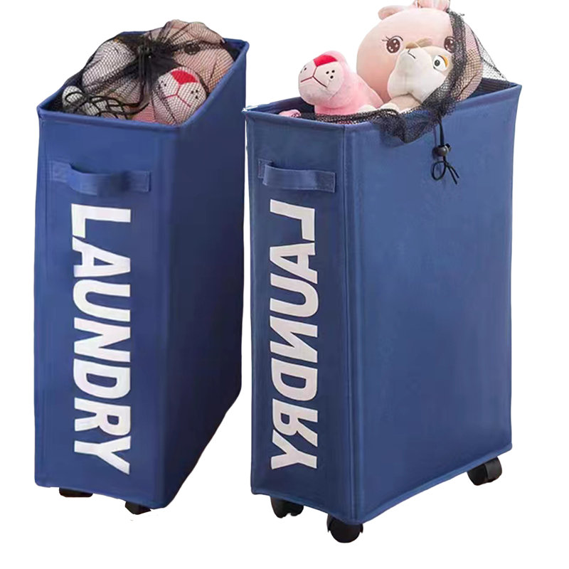 Edelmira Fabric Laundry Basket with Handles, Dark Blue
