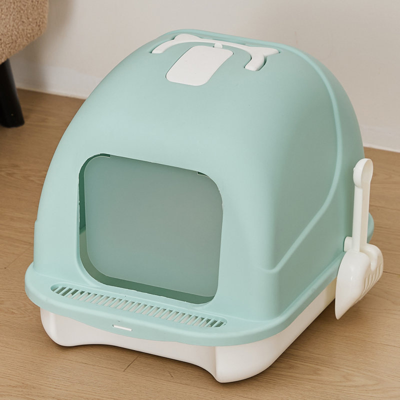 Bay Fully Enclosed Large Cat Litter Box, Green