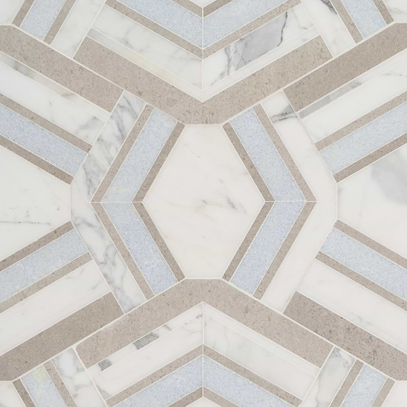 Mezzo 11x18 Polished Calacatta Marble Mosaic Tile, Dolce Polished