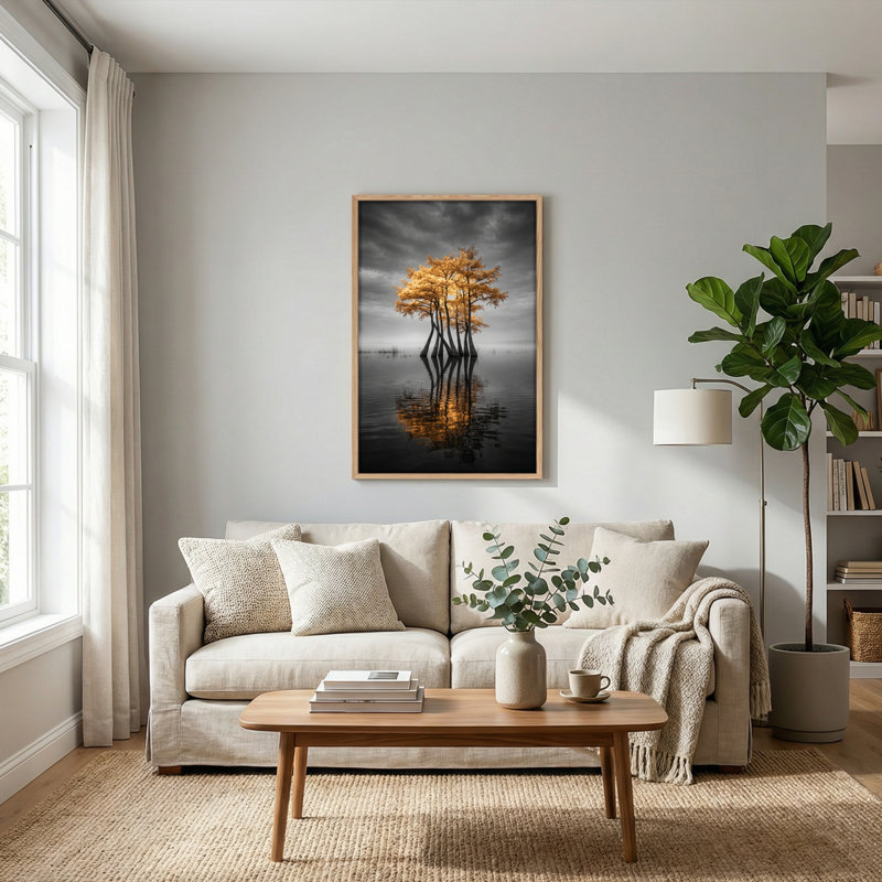 Golden Trees, reproduction d'art sur toile, ensemble de 1, Naturel, 48"H x 36"W