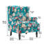 Fauteuil à oreilles tapissier à motif floral bleu paon avec garniture cloutée Duward-1794861114