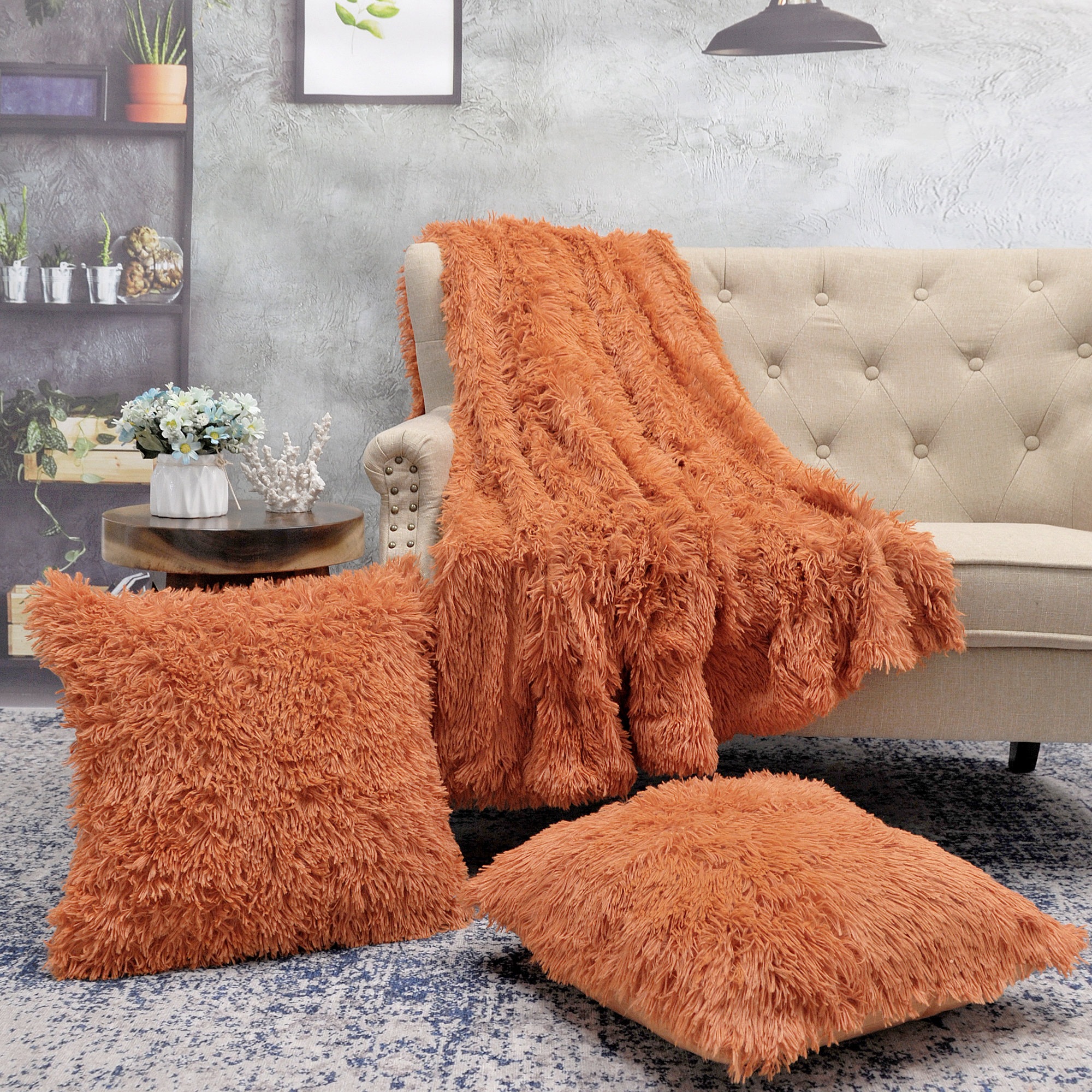 Fluffy blanket and pillow cheap set