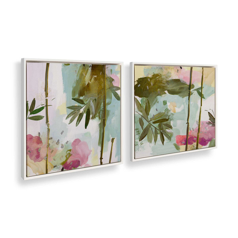 Blush Bamboo Breeze, ensemble de 2 impressions, 20 po x 20 po, Toile avec cadre, Opaque White