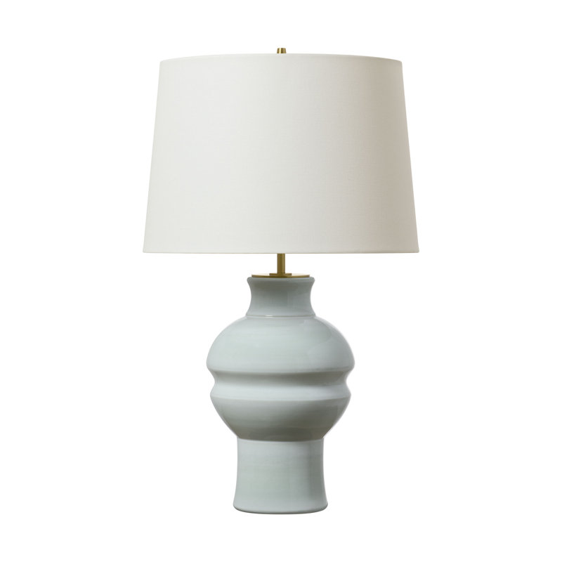Thomas O'Brien Nova 1 Light Bedroom Home Office Living Room Lamp With White Linen Shade, Green