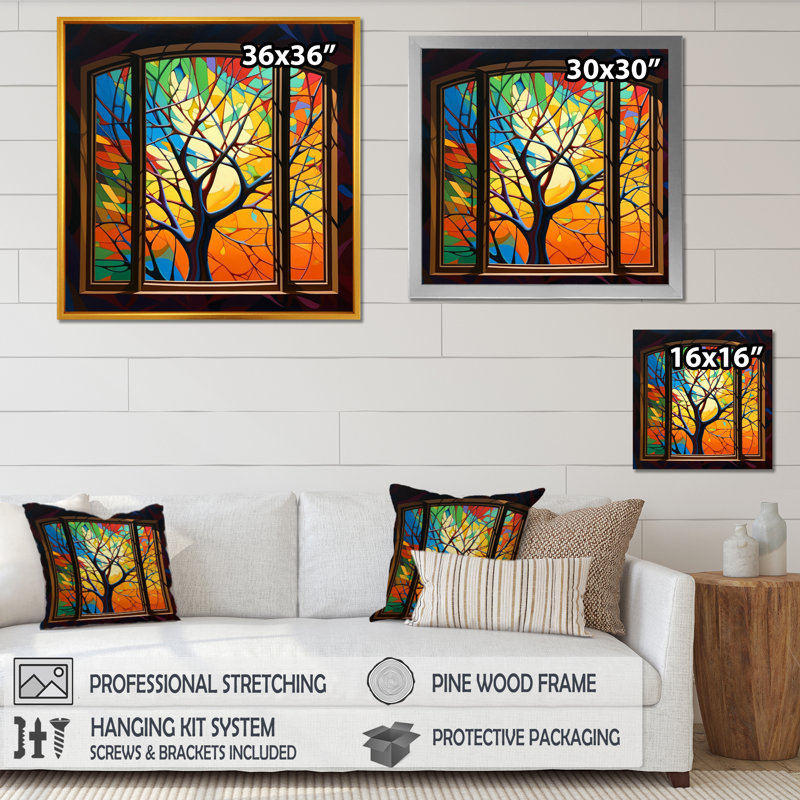Fleurs de fenêtre jaunes et brunes de Rolandson sur toile, Cadre photo noir, H 16 po x l 16 po x P 1 po