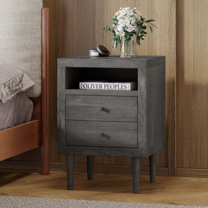 Table de chevet 2 tiroirs pour chambre à coucher, Gris