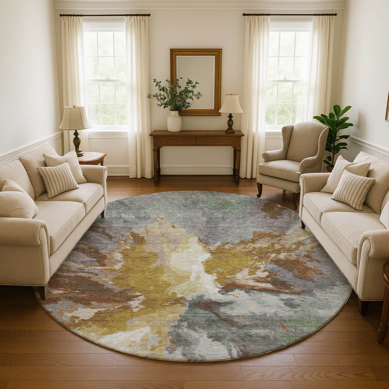 Tapis moderne lavable à la machine de qualité supérieure AMF1632, Rond 8 pi