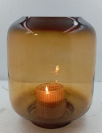 Glass Clear Hurricane Lamp Decorative Object, 10" H x 9" W x 9" D, Yellow