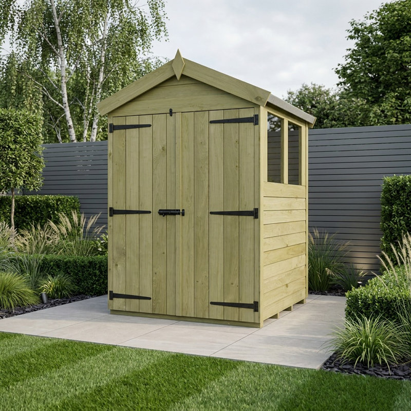 Total Sheds 4ft x 4ft Apex Garden Shed - Double Door - With Windows - Pressure Treated Timber - UK Manufactured