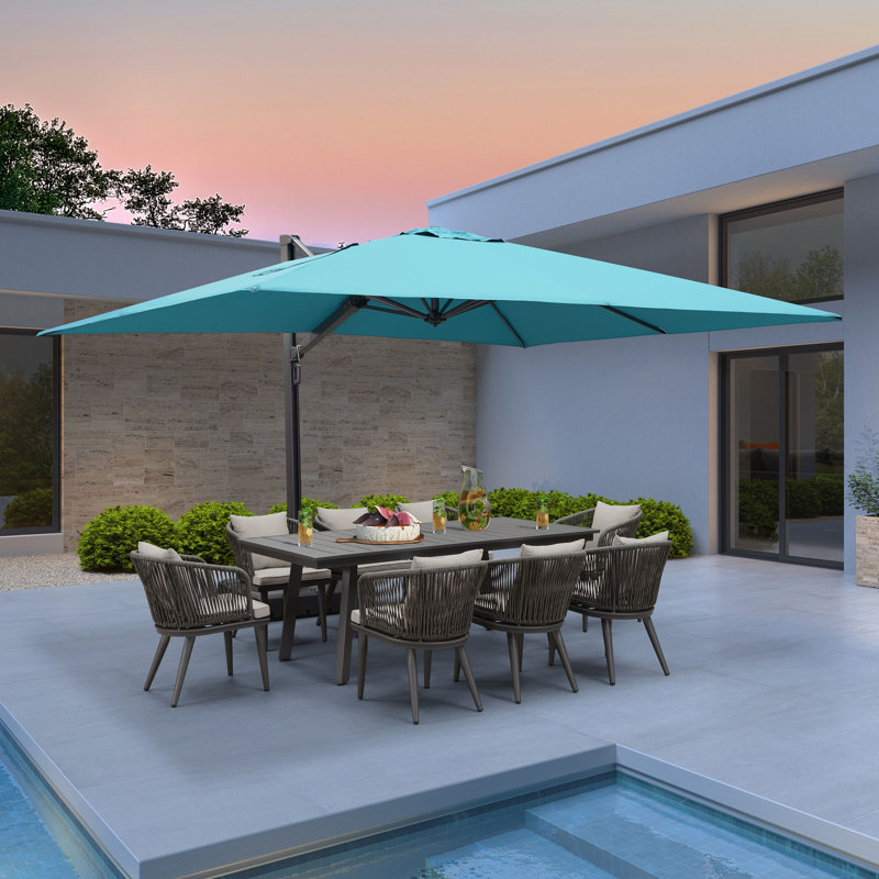PURPLE LEAF 10' x 13' Rectangular Cantilever Umbrella, Without Base,Turquoise Blue, 10' x 13', Blue
