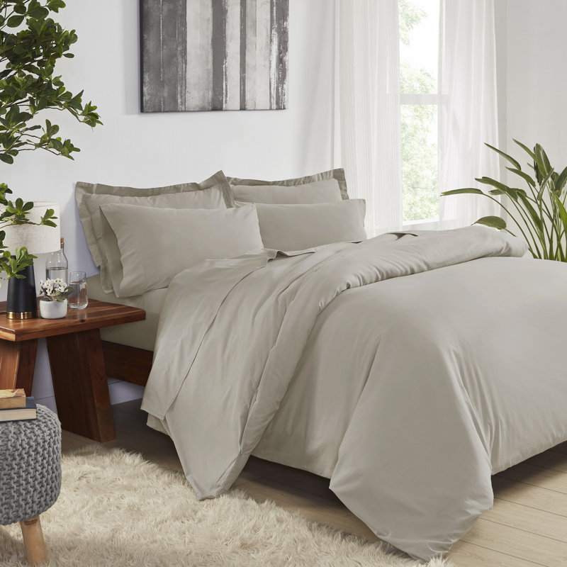  Cotton Duvet Cover Set, Queen Duvet Cover + 2 Shams, Sand