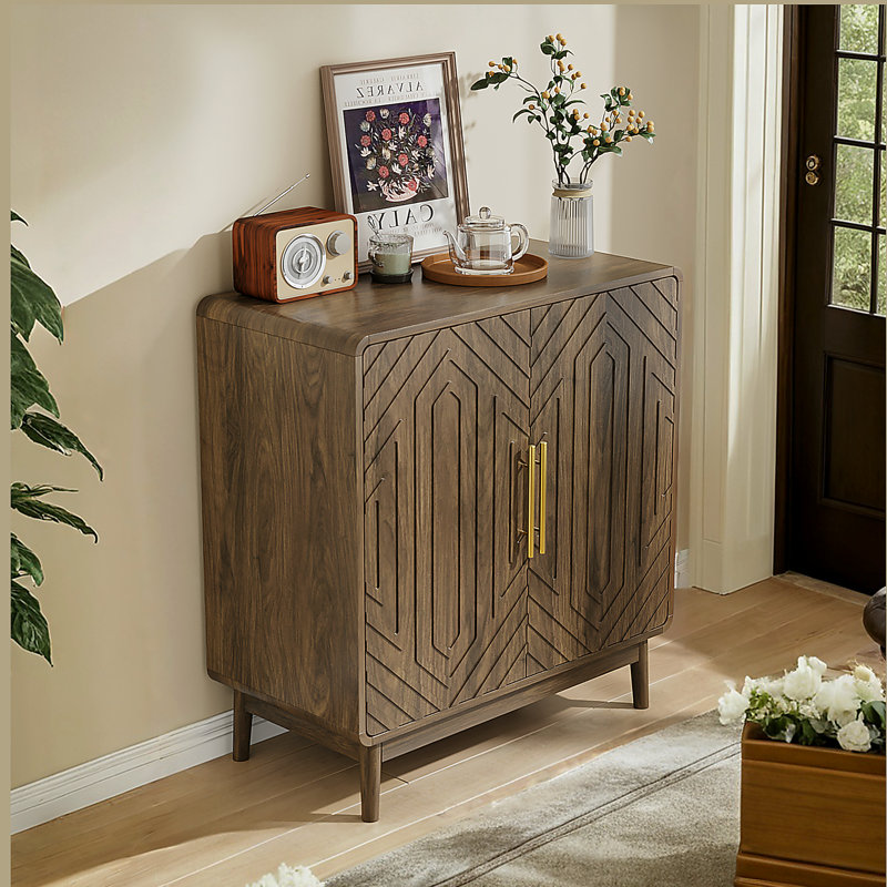 Buffet buffet avec rangement, buffet sculpté à 2 portes, armoire d'appoint multifonctionnelle avec panneau à couches réglables