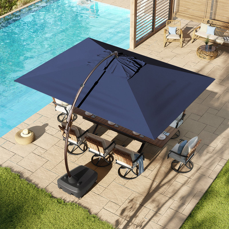 Kappel 10 x 13 Ft Rectangular Tilt Adjustable Curved Cantilever Umbrella with Base, Navy