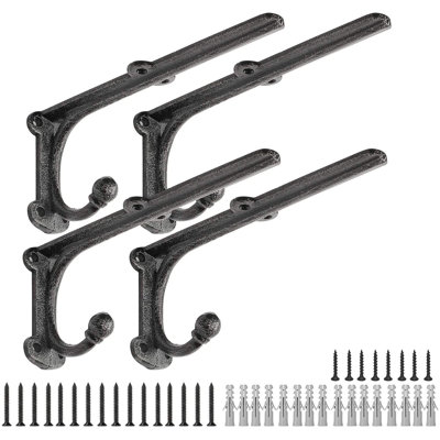 4 Pack 8 Inch Rustic Cast Iron Floating Shelf Brackets with Hooks Heavy Duty Decorative Wall Shelf Supports
