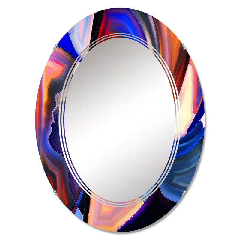 Teintes sacrées en bleu rouge et noir - Miroir mural moderne ovale, 30 po x 20 po