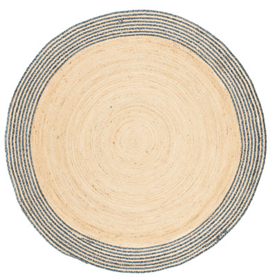 Tapis bleu / ivoire en jute / coton tissé à la main Doleman
