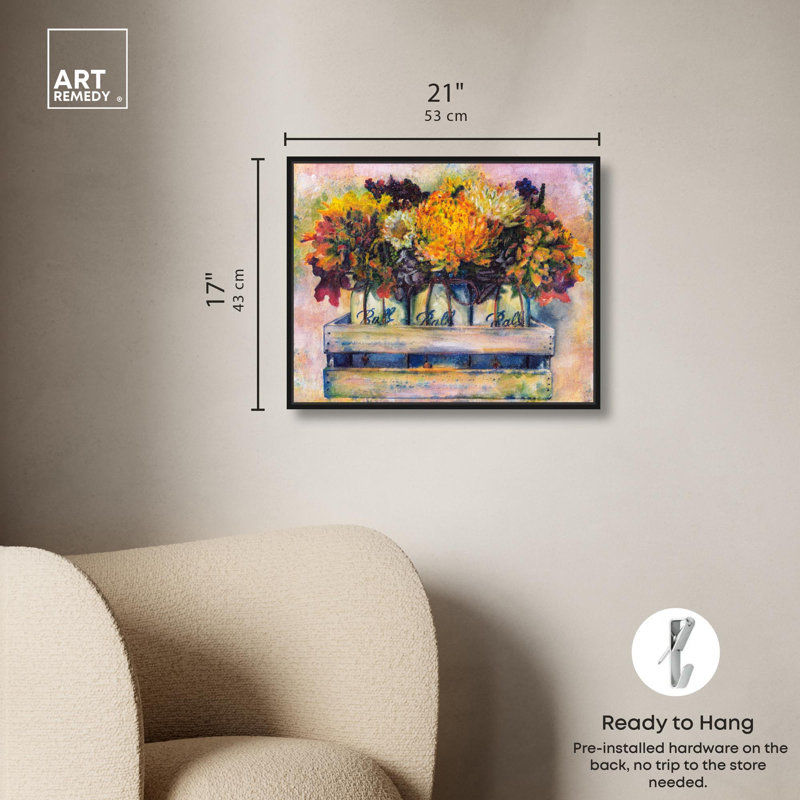 Art floral rétro Mason, Cadre noir, H 17 po x l 21 po