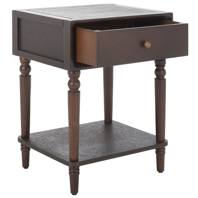 Kleban Solid Wood End Table with Storage, Walnut