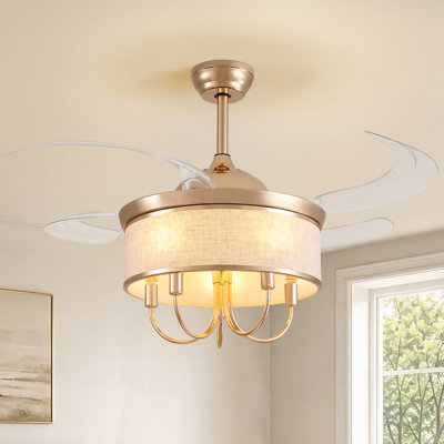 Ventilateur de plafond 48 po avec ensemble d'éclairage et abat-jour tambour en or français 48 po