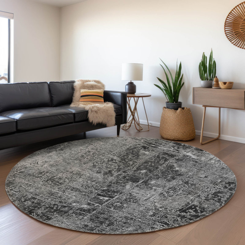 Tapis gris Cerrito AMF559 lavable à la machine de qualité supérieure, Rond 8 pi