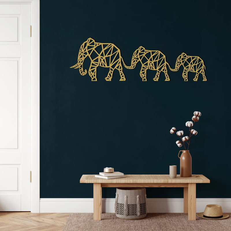 Handmade Boho Wall Decor on Metal, Gold, 19" H x 60" W x 2" D