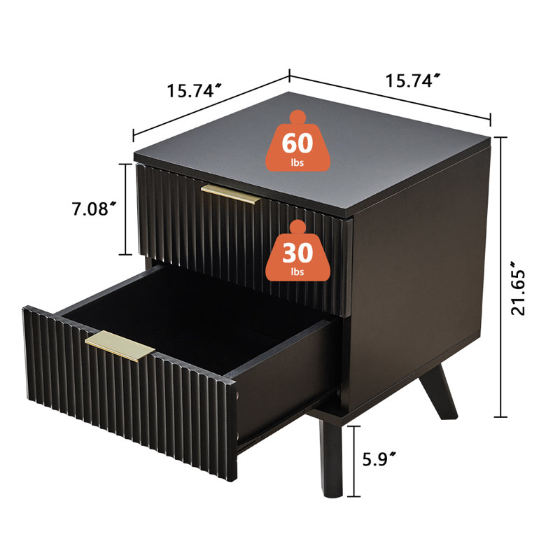 Jahgeer 15.7'' W Nightstand, Black