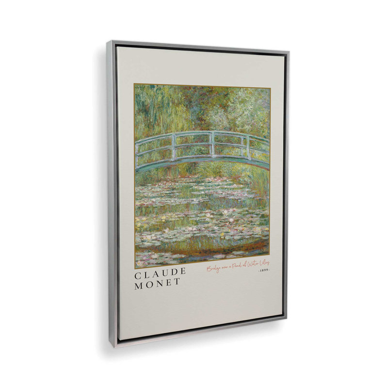 Pont sur un étang de nénuphars par Monet v3, H 48,75 po x l 32,75 po, Cadre flottant en chrome poli