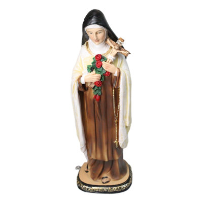 Carmelite Order Saint Theresa of Lisieux With Roses and Crucifix Figurine 11" H
