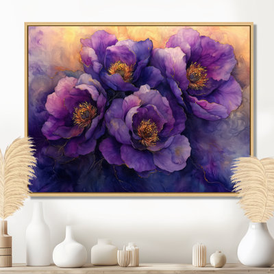 Fleurs de pivoines dorées lavande Serenity II - pivoines, art mural