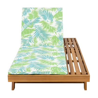 79" L Acacia Solid Wood Frame Patio Chaise Lounge, With Folding Cushion & Side Table Outdoor Recliner Lounge Chair For Poolside, Deck Or Backyard